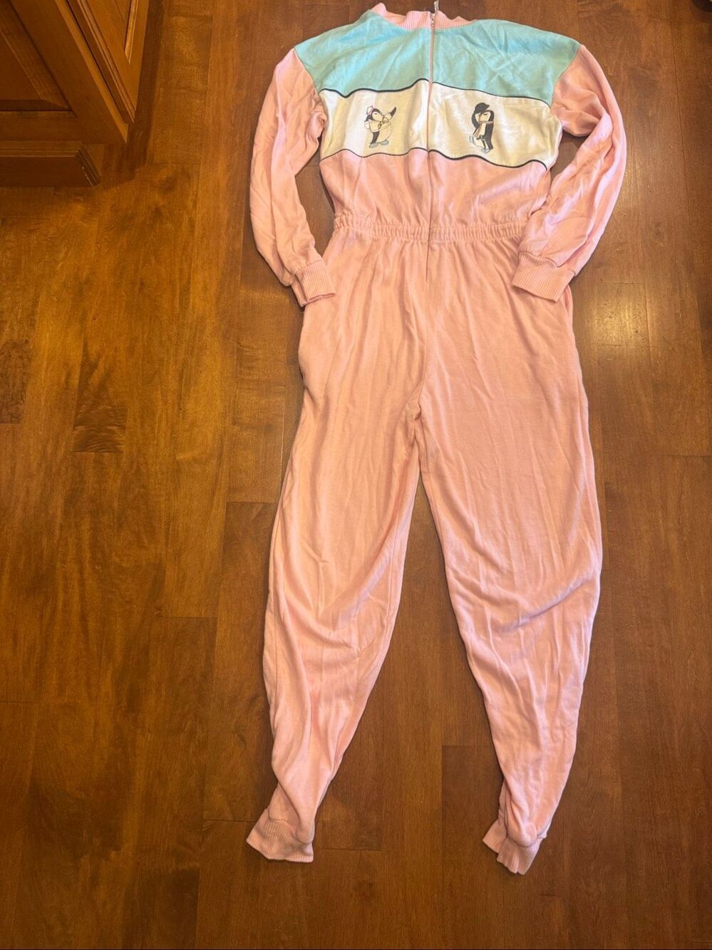 Vintage It’s A Charm Penguin Jumpsuit M Pink Pastel One Piece Made USA 80s